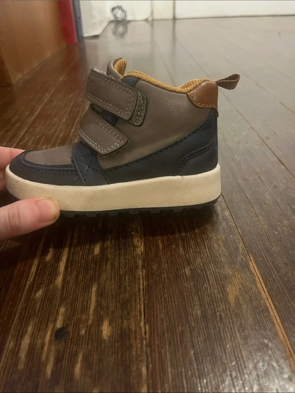 Stride Rite Kids Double Strap Sneakers in Gray, Navy & Tan